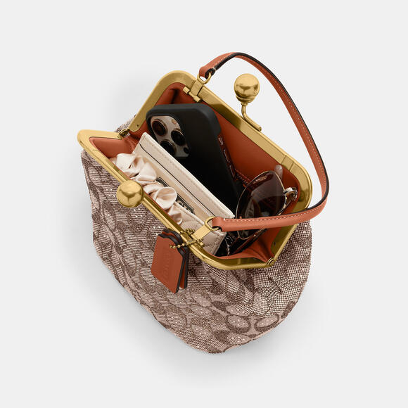 Coach Kisslock Frame Bag 16 In Crystal Signature Jacquard-NWOT - Picture 13 of 14